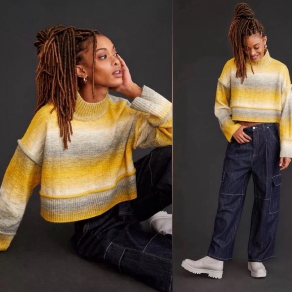 Anthropologie Pilcro Sweater Women Yellow Cropped Mock Neck - Size XL